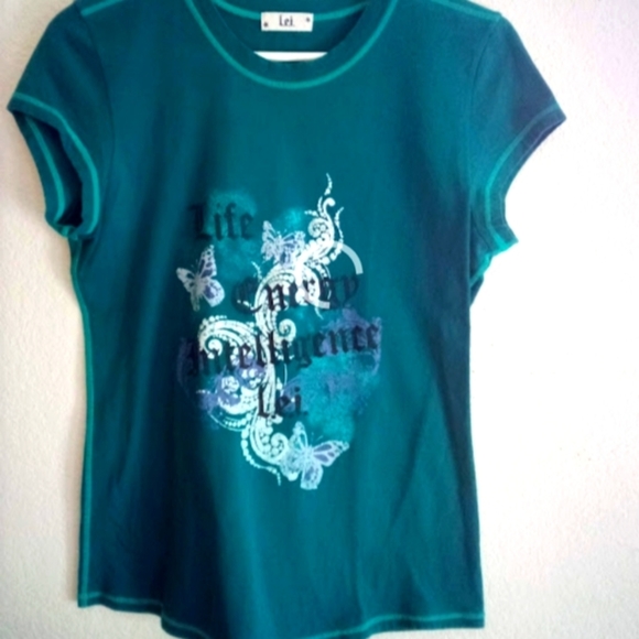 💙VINTAGE Lei turquoise blue Gorgeous baby tee - Picture 1 of 6